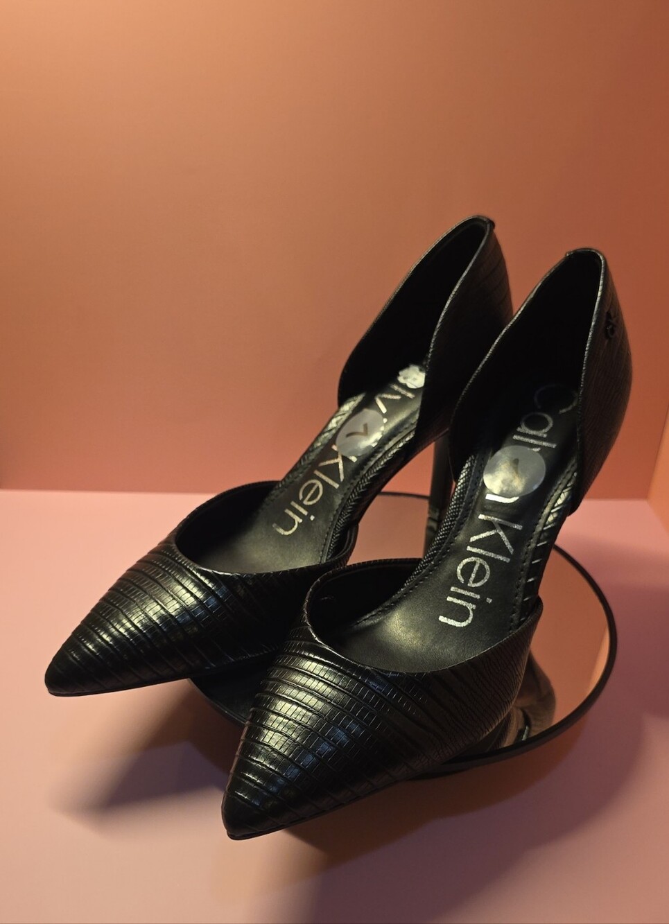 Calvin Klein Black Textured Pointed D'Orsay Heels